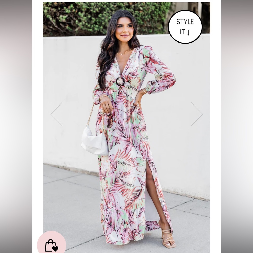 Pink Lily Where I Want To Be Tropical Printed Maxi Dress